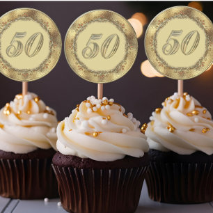Golden 50th Anniversary Cupcake Sticker topper