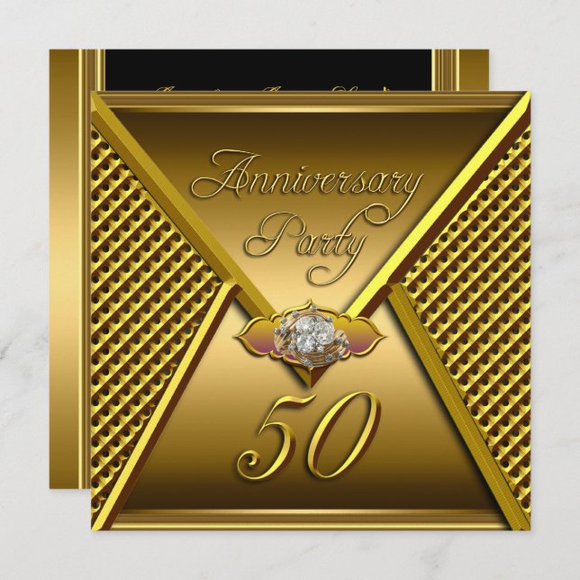 Golden 50th Anniversary Elegant Wedding Gold Invitation (Front/Back)