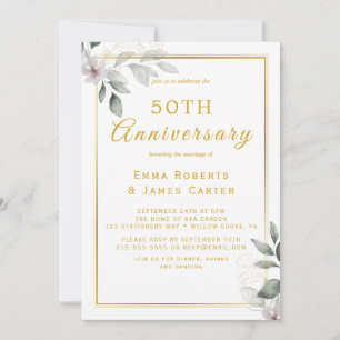 Golden 50th Anniversary Greenery  Invitation