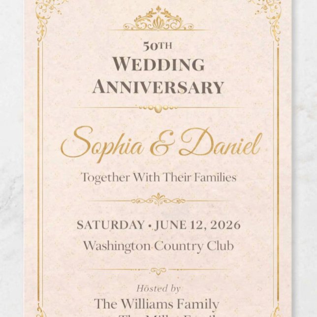 Golden 50th Anniversary Invitation (Elegant Gold 50th Wedding Anniversary Invitation — Timeless Design for Family Celebrations)