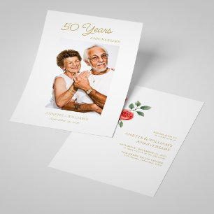 Golden 50th Anniversary Invitations with Rose