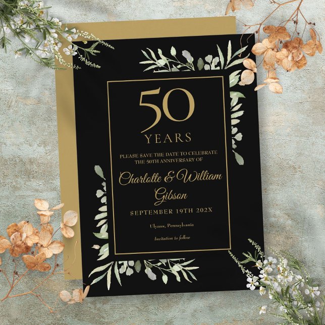 Golden 50th Anniversary Save the Date Greenery Invitation (Golden 50th Anniversary Save the Date Greenery Invitation)