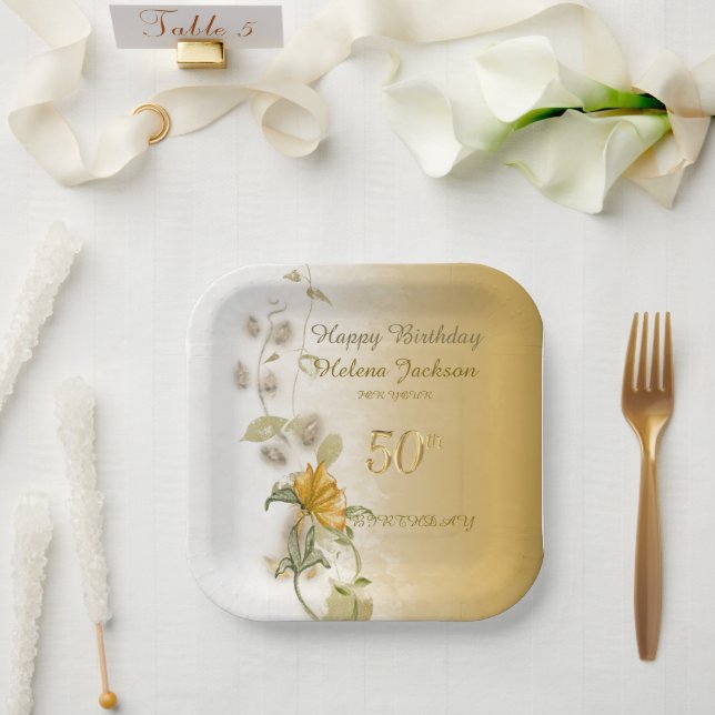 Golden 50th birthday paper plates  (Wedding)