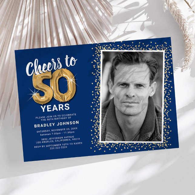 Golden 50th Photo Birthday Invitation (Creator Uploaded)