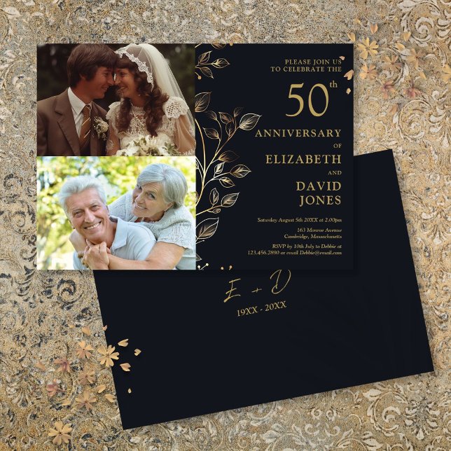 Golden 50th Wedding Anniversary 2 Photo Invitation (Golden 50th Wedding Anniversary 2 Photo Invitation)