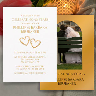Golden 50th Wedding Anniversary Arch Photo Hearts Invitation