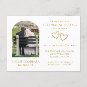 Golden 50th Wedding Anniversary Arch Photo Hearts  Invitation Postcard