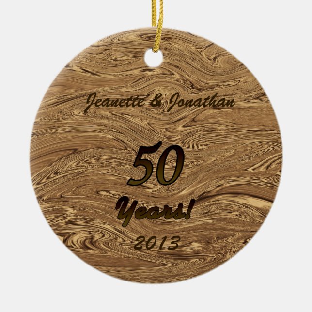 Golden 50th Wedding Anniversary Ceramic Tree Decoration (Front)