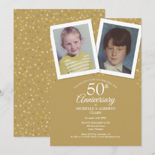 Golden 50th Wedding Anniversary Childhood Photos Invitation