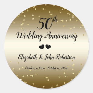 Golden 50th Wedding Anniversary Confetti Elegant Classic Round Sticker