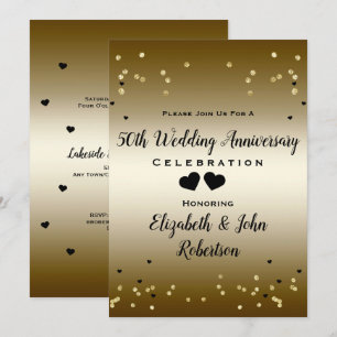 Golden 50th Wedding Anniversary Confetti Elegant Invitation