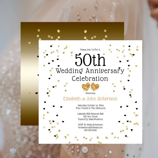 Golden 50th Wedding Anniversary Confetti Gold Invitation (Creator Uploaded)
