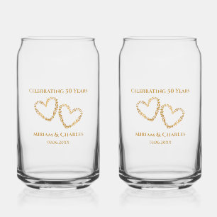 Golden 50th Wedding Anniversary Heart Personalised Can Glass