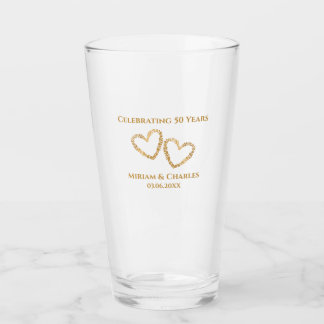 Golden 50th Wedding Anniversary Heart Personalised Glass
