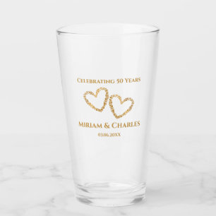 Golden 50th Wedding Anniversary Heart Personalised Glass
