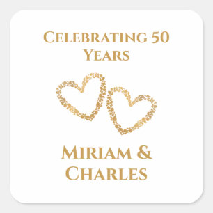 Golden 50th Wedding Anniversary Heart Personalised Square Sticker