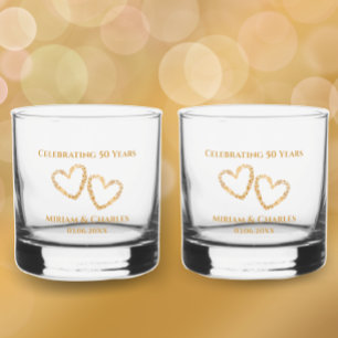 Golden 50th Wedding Anniversary Heart Personalised Whiskey Glass