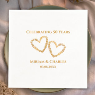 Golden 50th Wedding Anniversary Heart Personalized Napkin
