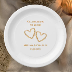 Golden 50th Wedding Anniversary Heart Personalized Paper Plate
