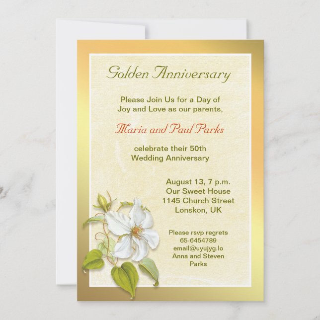 golden 50th wedding anniversary invitation (Front)
