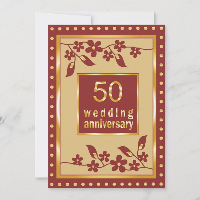 Golden 50th Wedding Anniversary Invitation (Front)