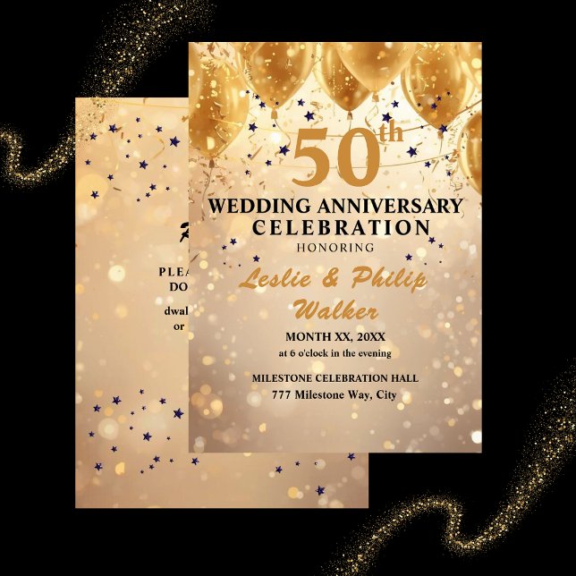 Golden 50th Wedding Anniversary  Invitation (Golden 50th Wedding Anniversary Celebration Invitation)