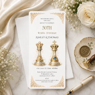 Golden 50th Wedding Anniversary King Queen Invitation