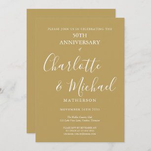 Golden 50th Wedding Anniversary Modern Script Invitation