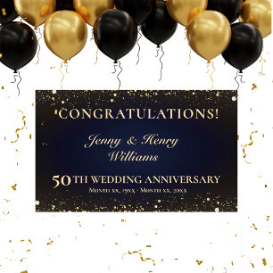Golden 50th Wedding Anniversary Party Banner
