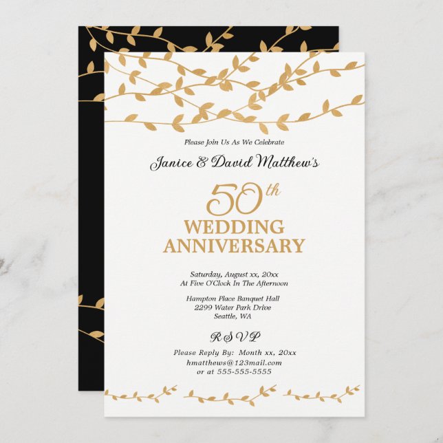 Golden 50th Wedding Anniversary Party Elegant Invitation (Front/Back)