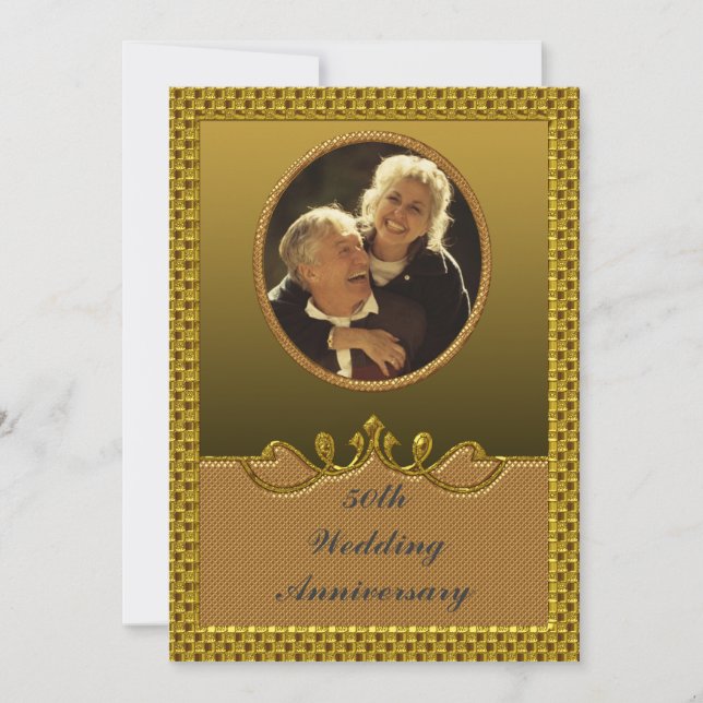 Golden 50th Wedding Anniversary Party Invitation (Front)