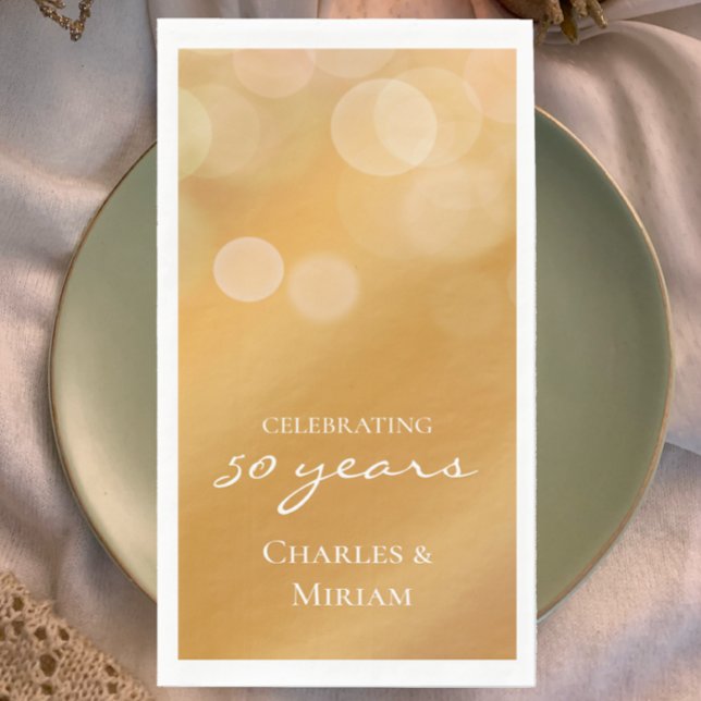Golden 50th Wedding Anniversary Party Napkins (Add some golden glow to your 50th wedding anniversary party table with personalized paper napkins.
)