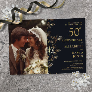 Golden 50th Wedding Anniversary Photo Invitation