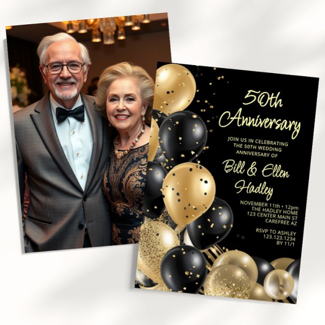 Golden 50th Wedding Anniversary Photo Invitation (Creator Uploaded)