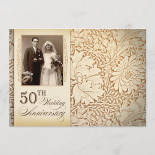 golden 50th wedding anniversary photo invitations