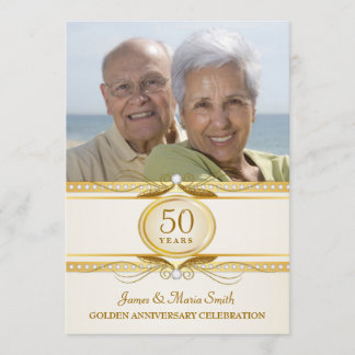 Golden 50th Wedding Anniversary Photo Invites