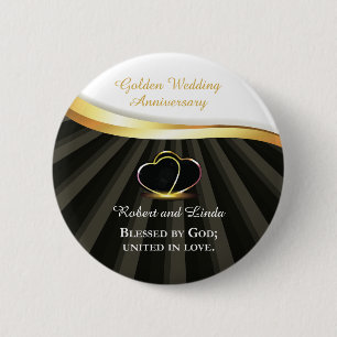 Golden 50th Wedding Religious Anniversary  6 Cm Round Badge