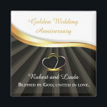 Golden 50th Wedding Religious Anniversary  Magnet<br><div class="desc">This congratulations gift item is the perfect way to commemorate a couple's 50th wedding anniversary with a religious touch. The design features two heart rings intertwined with a gold look on a black background, symbolising the couple's enduring love and commitment to each other. together. It evokes a sense of divine...</div>