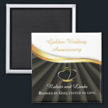 Golden 50th Wedding Religious Anniversary  Magnet<br><div class="desc">This congratulations gift item is the perfect way to commemorate a couple's 50th wedding anniversary with a religious touch. The design features two heart rings intertwined with a gold look on a black background, symbolising the couple's enduring love and commitment to each other. together. It evokes a sense of divine...</div>