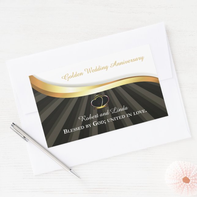 Golden 50th Wedding Religious Anniversary  Rectangular Sticker (Envelope)
