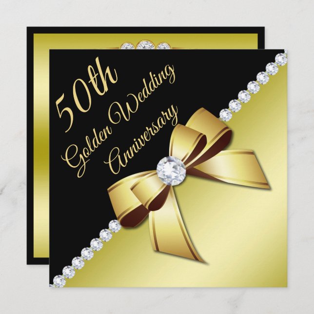 Golden 5oth Wedding Anniversary Invitation (Front/Back)