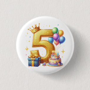 Golden 5th Birthday 3 Cm Round Badge