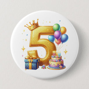 Golden 5th Birthday 7.5 Cm Round Badge