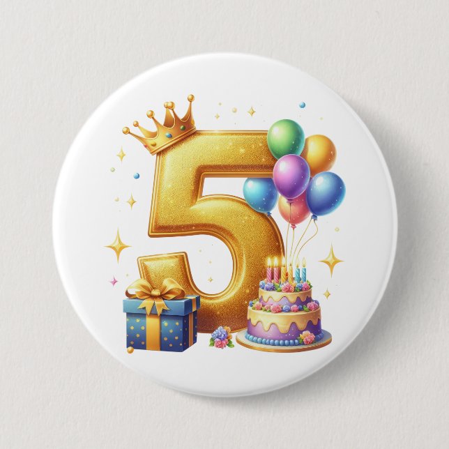 Golden 5th Birthday 7.5 Cm Round Badge (Front)