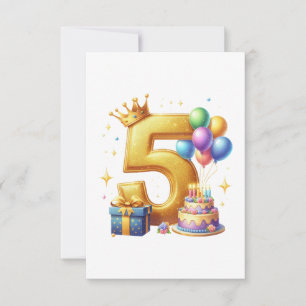 Golden 5th Birthday Card