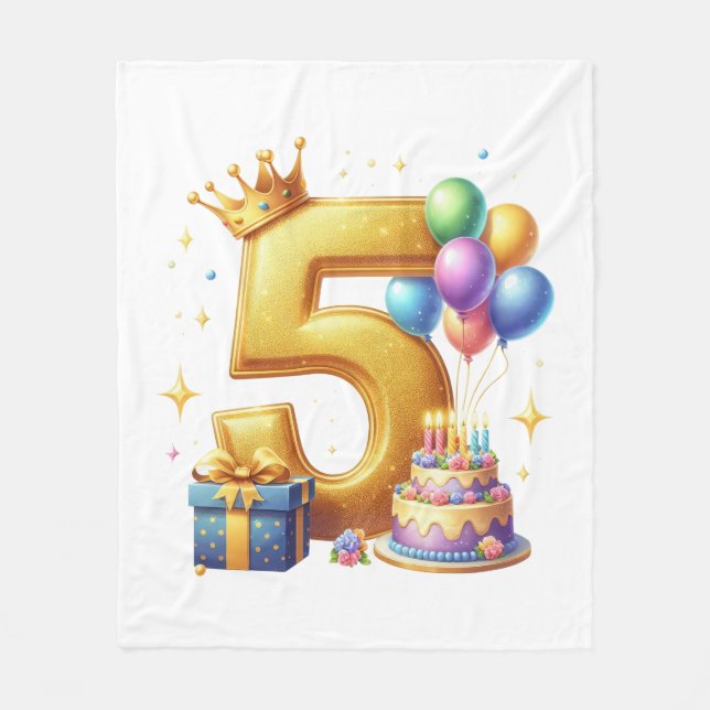 Golden 5th Birthday Fleece Blanket (Front)