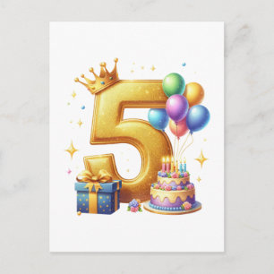Golden 5th Birthday Invitation Postcard