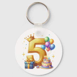 Golden 5th Birthday Key Ring