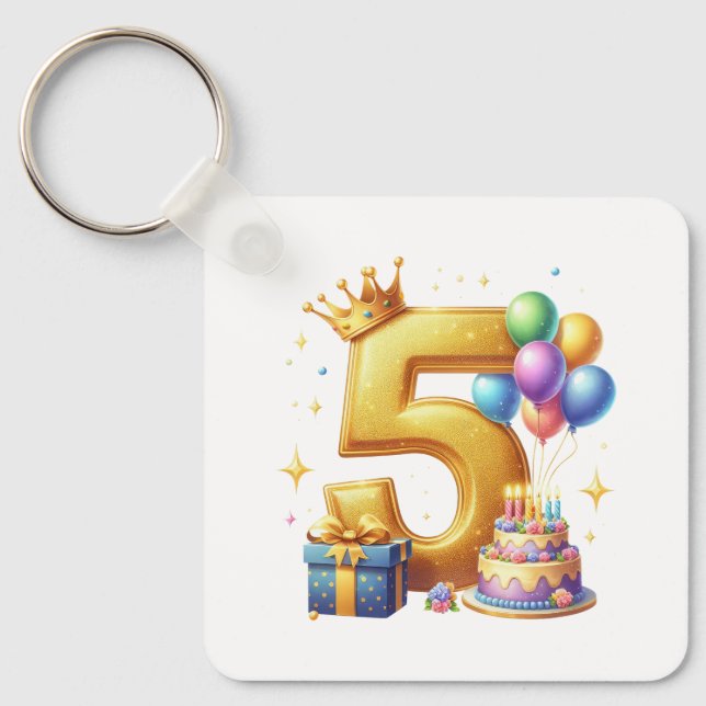 Golden 5th Birthday Key Ring (Front)