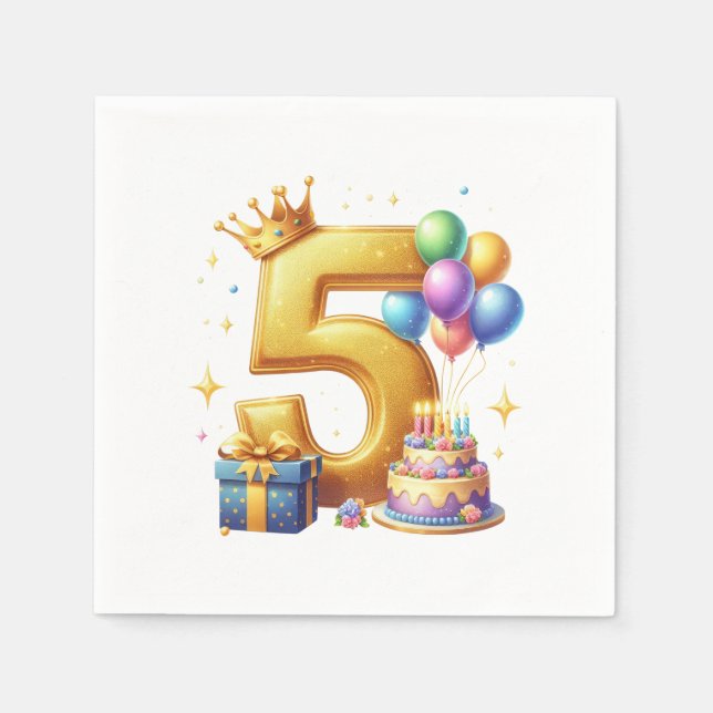Golden 5th Birthday Napkin (Front)